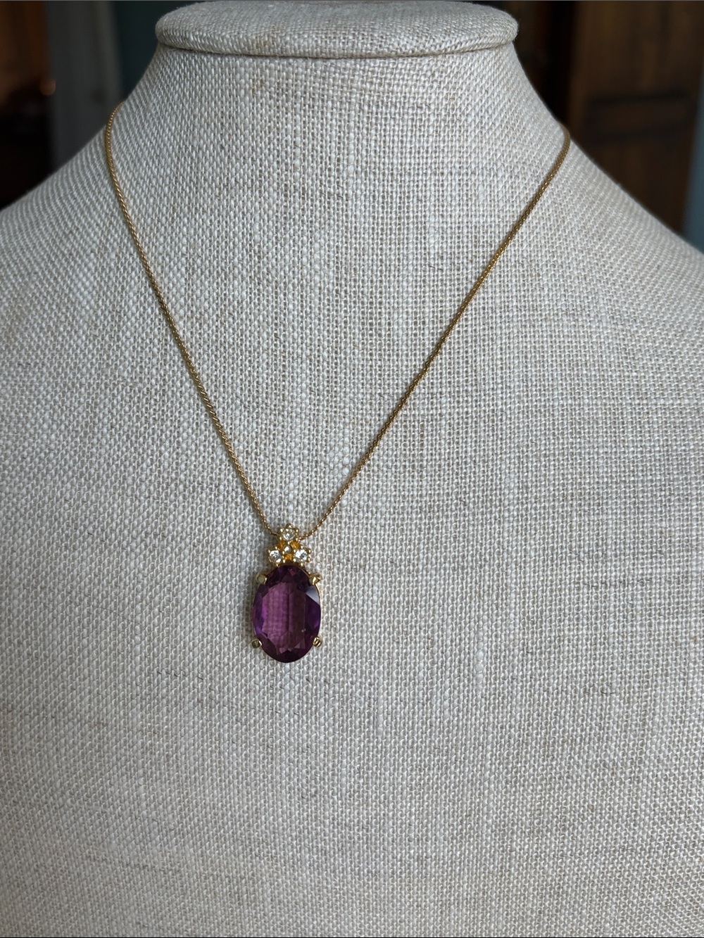 🟡Authentic Christian Dior Vintage Amethyst Necklace W/Clear Crystals & Gold Tone - Picture 7 of 12